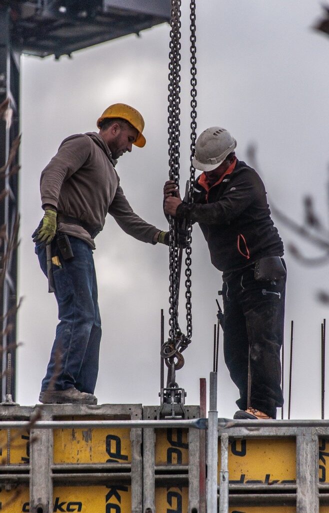 workers, construction site, building
