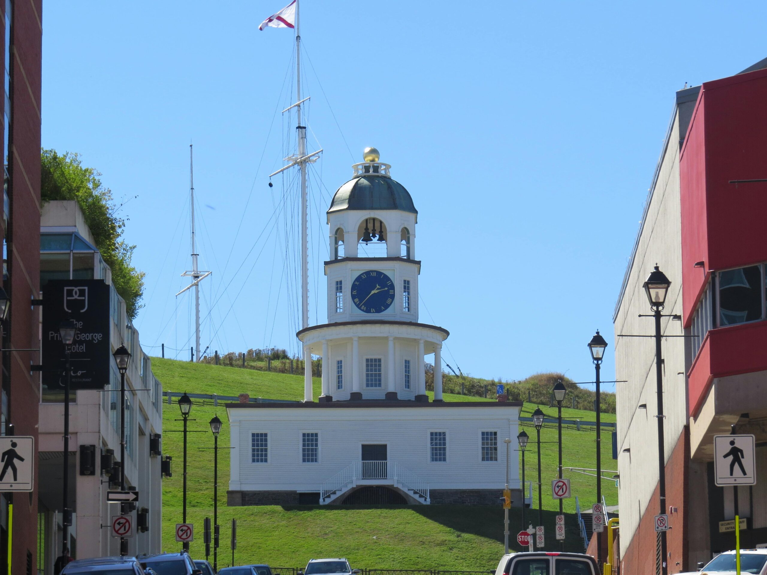 Capture of the historic Halifax Town Clock against a clear blue sky.
