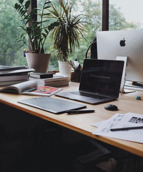 A stylish and organized home office desk in Kyiv, Ukraine, ideal for remote work or business setup.
